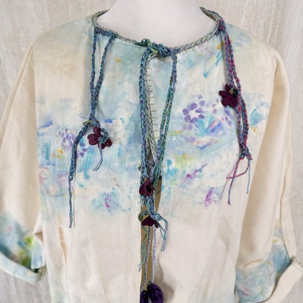 Italian Handmade Lagenlook Open Jacket L Oversized Artsy Abstract Avant Garde - Picture 5 of 8